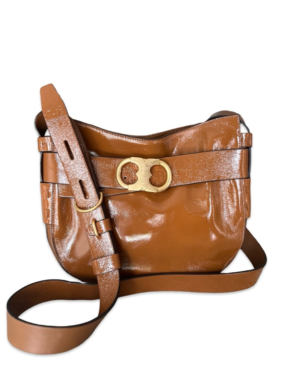 Tory Burch Gemini Link Patent Leather Cross Body in Umber NEW - Picture 2 of 14